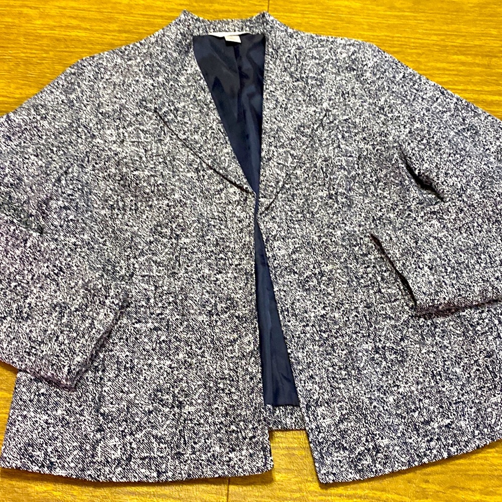 Christopher Banks Abstract Blue Lined Open Front Blazer Jacket Size M